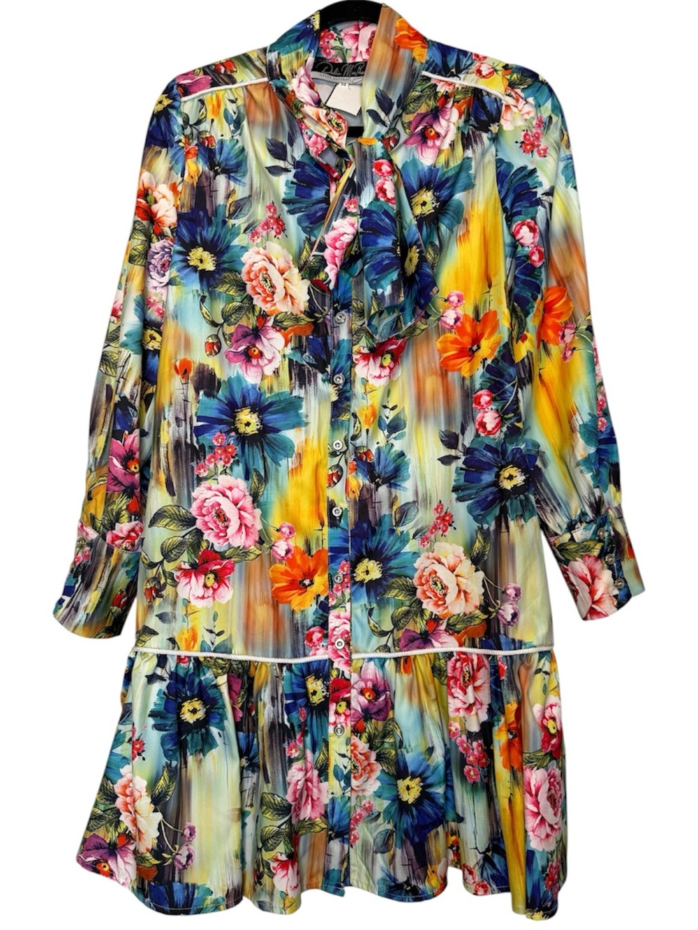 Dalia MacPhee Floral Shirt Neck Tie Medium Watercolor Dress Medium